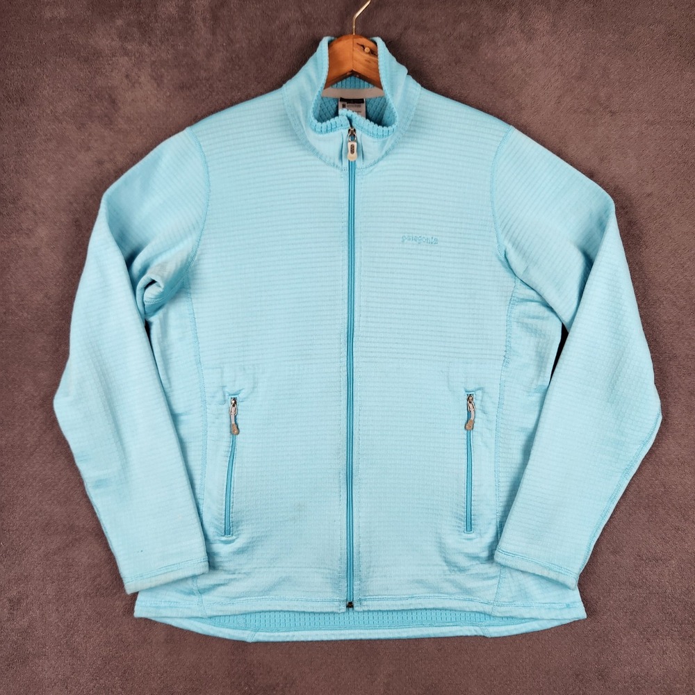 Patagonia R1 Fleece Jacket Womens Large Blue Full Zip Lightweight Grid Mid Layer